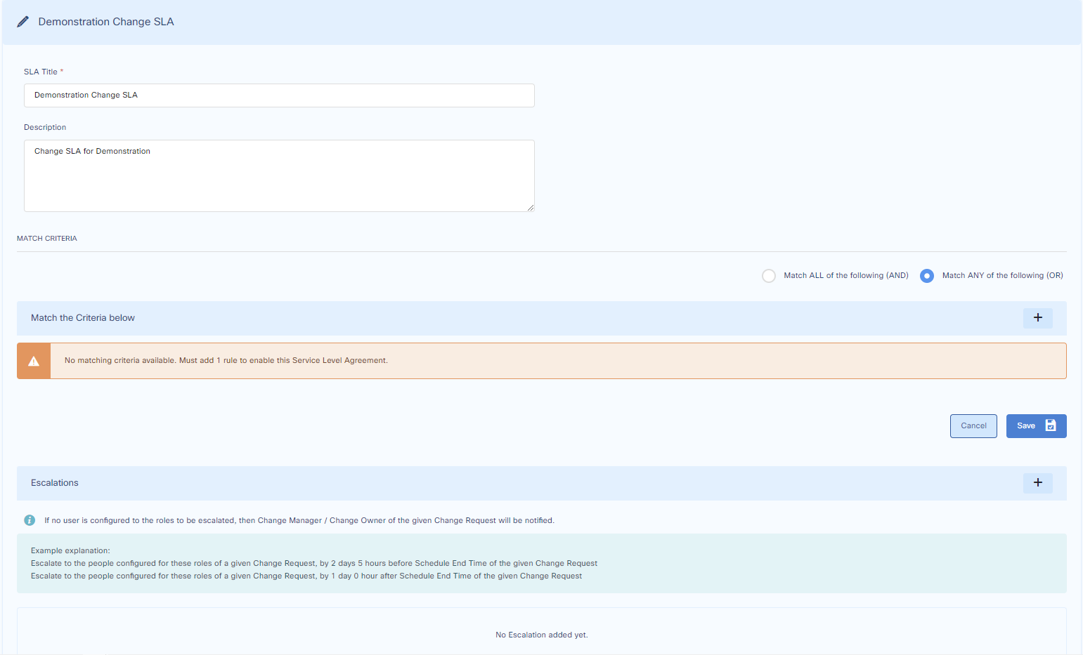 Add Change SLA change-management-changesla